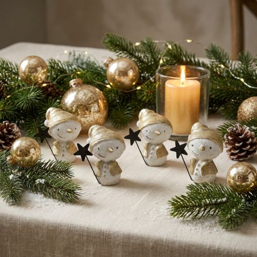 Figura decorativa pupazzo di neve bianco/oro 7,5 cm 4 pezzi | Floristik24.it