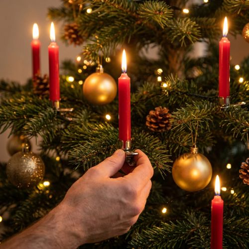 Candele piramidali candele albero rosso cera Ø14mm H70mm 50pz | Floristik24.it