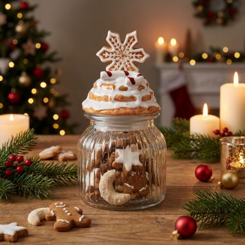 Barattolo di caramelle Barattolo di biscotti natalizi Fiocco di neve H20cm | Floristik24.it