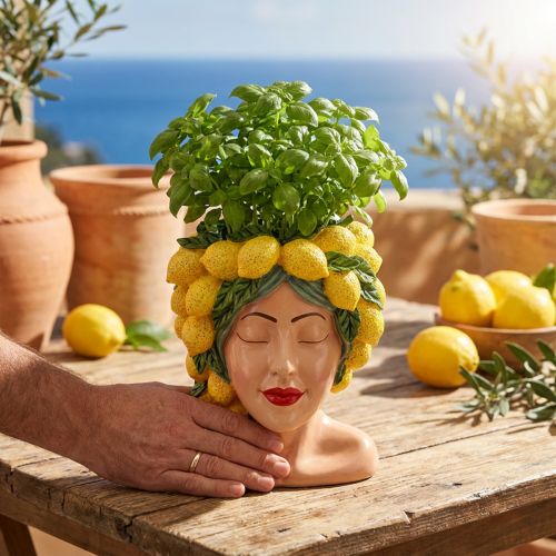 Prodotto Busto donna portavaso decoro limone Mediterraneo H21,5cm