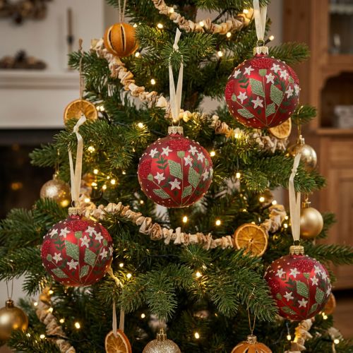 Palle di Natale in vetro rosso Palle per albero di Natale prato Ø8cm 6pz | Floristik24.it