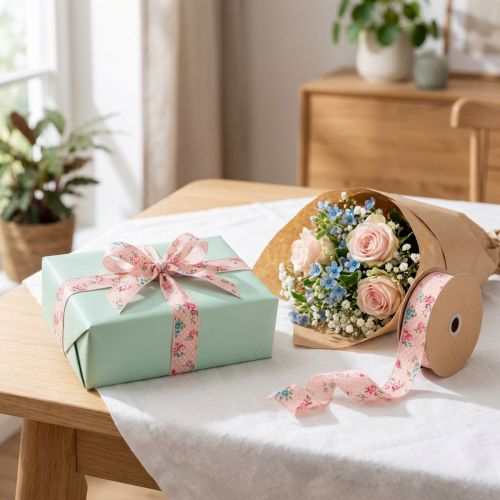Prodotto Nastro regalo con motivo floreale per regali e lavoretti divertenti, largo 2,5 cm, lungo 15 m