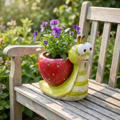 Prodotto Vaso decorativo a forma di lumaca in ceramica verde e rosso fragola 15,5 cm