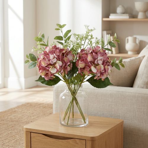 Ortensia artificiale grande rosa malva Ø15cm L58cm 2 pezzi | Floristik24.it