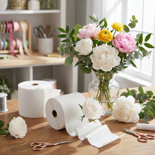 Fiore crêpe bianco L10cm grammatura 128g/mq L250cm 2 pezzi | Floristik24.it