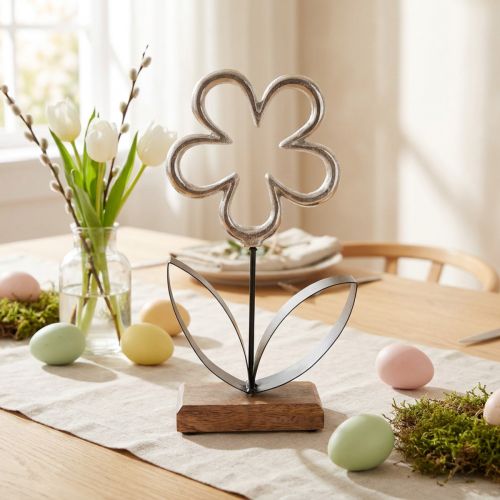 Decorazione floreale in metallo argento nero decorazione da tavolo primavera H36cm | Floristik24.it