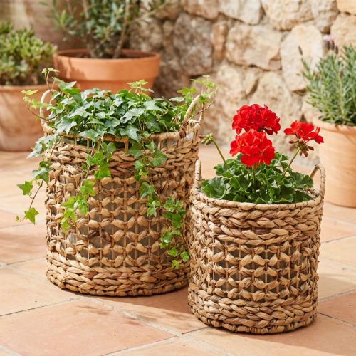 Prodotto Set di 2 cestini per piante in posidonia e giacinto d'acqua Ø31/26cm - cestino decorativo, cestino per fiori, contenitore, ecologico, naturale