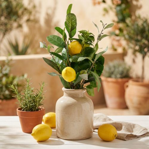Rami decorativi, limoni e olive artificiali, 50 cm, vaso mediterraneo, decorazione estiva | Floristik24.it