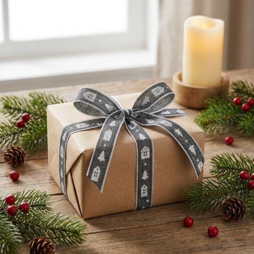 Nastro decorativo per casette e alberi di Natale bianco antracite 15mm 20m | Floristik24.it