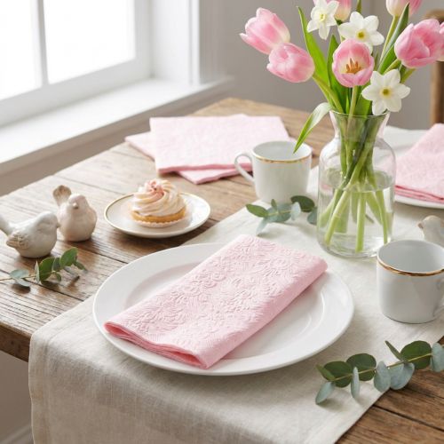 Tovaglioli Rosa Ornamenti Primaverili in Rilievo 33x33 cm 15 pz | Floristik24.it
