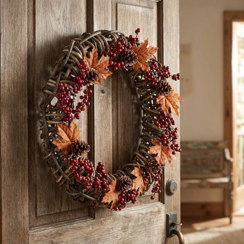 Grande corona decorativa Ø50cm realizzata in viti - corona naturale per porte in legno e salice, versatile per decorare | Floristik24.it
