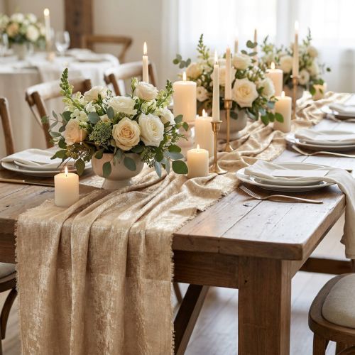 Prodotto Nastro da tavolo oro beige sfilacciato vintage W47cm L1,5m