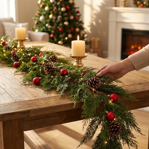 Ghirlanda di abete verde Thuja con frutta, ornamento decorativo da appendere, decorazione natalizia, ghirlanda artificiale festiva, lunga 175 cm | Floristik24.it