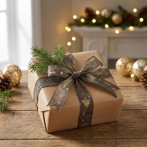 Nastro natalizio nastro regalo oro marrone abete 25mm 15m | Floristik24.it