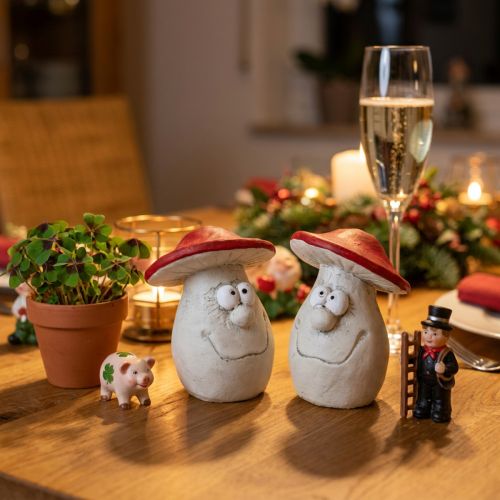 Prodotto Funghi da decorare, decorazione di Capodanno, funghi di bosco, decorazione in cemento rosso, bianco H10cm L12.5cm 2 pezzi