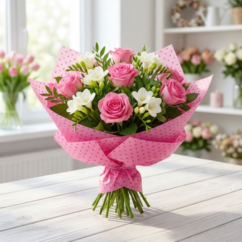 Polsino di carta 25 cm 100 m pois rosa | Floristik24.it