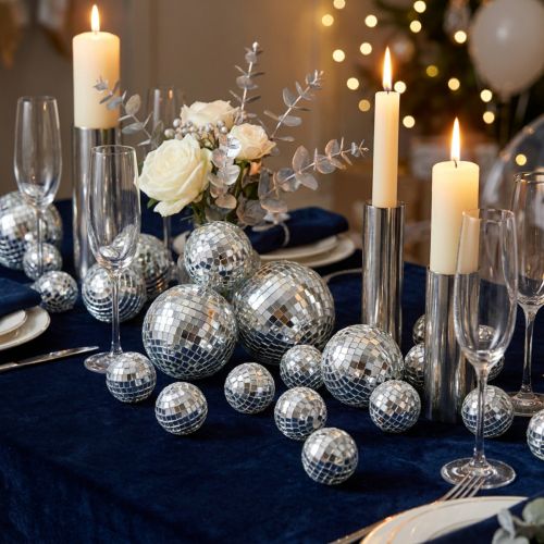 Prodotto Sfere decorative a specchio, elemento decorativo per feste, argento, 2-4 cm, 50 pezzi