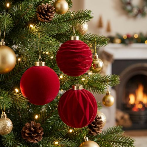 Prodotto Palline di Natale, superficie vellutata, rosse, 8 cm, 12 pezzi