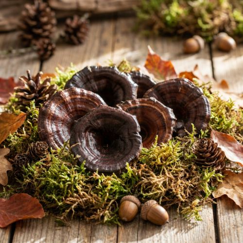 Prodotto Fungo Kalix Decorazione Funghi Secchi Laccati Naturali Grandi 50 pz