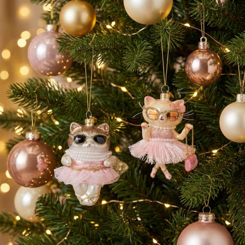 Ornamenti in vetro a forma di gatto con tutù, perfetti per decorare l'albero di Natale, 11 cm, 2 pezzi. | Floristik24.it