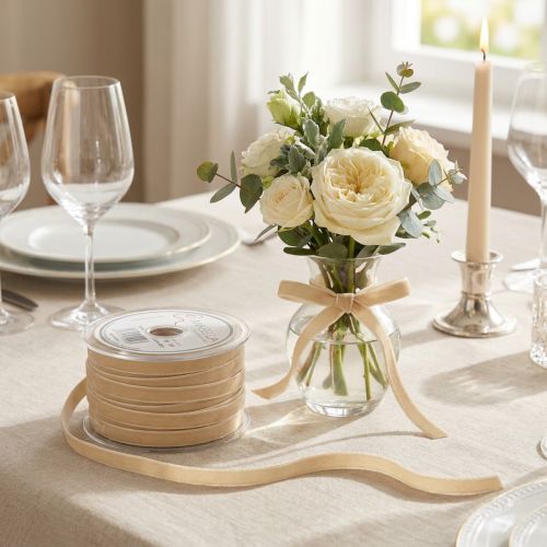 Nastro decorativo in velluto, nastro regalo, velluto beige 10 mm 20 m | Floristik24.it