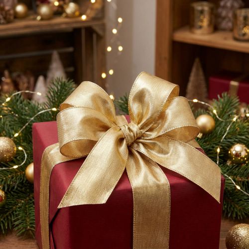 Nastro regalo oro con bordo in filo 40mm 25m | Floristik24.it
