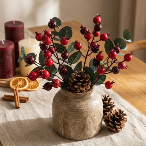 Prodotto Ramo artificiale di melograno con steli ramificati, ideale come decorazione per vasi, 19 cm, 4 pezzi