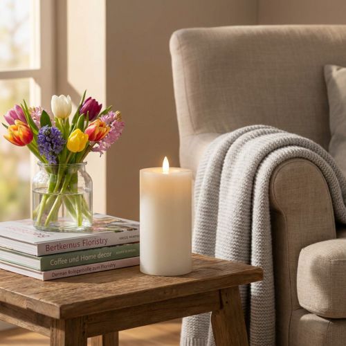 Prodotto Candela a colonna a LED in vera cera bianca con funzione timer, luce bianca calda, 15 cm