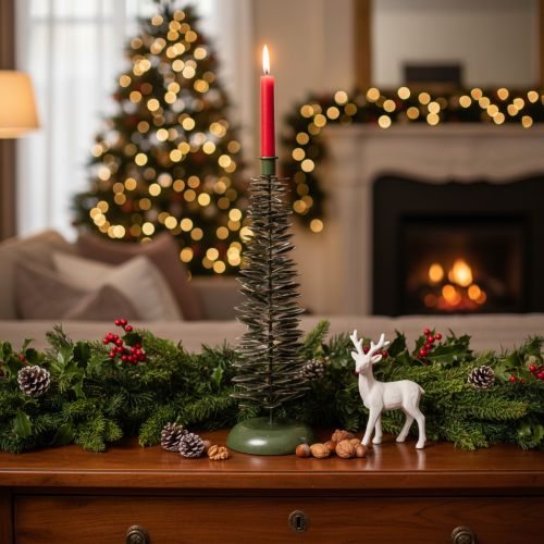 Portacandele a forma di albero di Natale, in metallo verde, 45 cm | Floristik24.it
