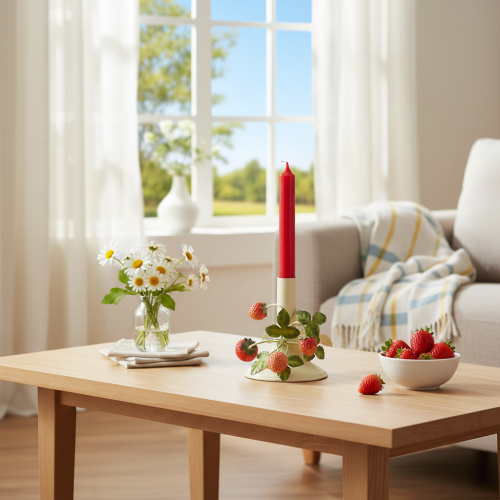 Prodotto Portacandele in metallo con decorazione a fragola, color crema estivo, H13cm