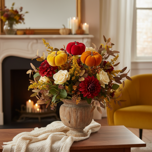 Zucca decorativa su filo, decorazione autunnale, velluto, set tricolore, 8 cm, 9 pezzi | Floristik24.it