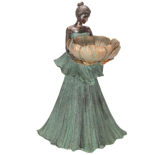Figura femminile con ciotola di fiori, statua decorativa per l'arredamento estetico di interni e giardini, 55 cm