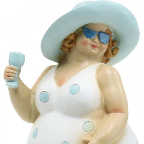 Floristik24 Dama con cappello, decorazione mare, estate, figura da bagno blu/bianco H27cm