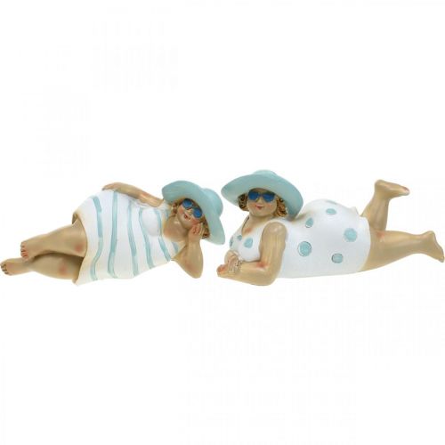 Floristik24 Signore sulla spiaggia, bellezze balneari, decorazione mare blu/bianco H7/8cm L17cm set di 2