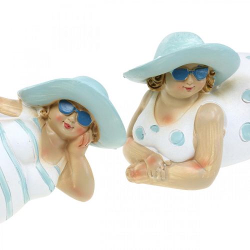 Floristik24 Signore sulla spiaggia, bellezze balneari, decorazione mare blu/bianco H7/8cm L17cm set di 2