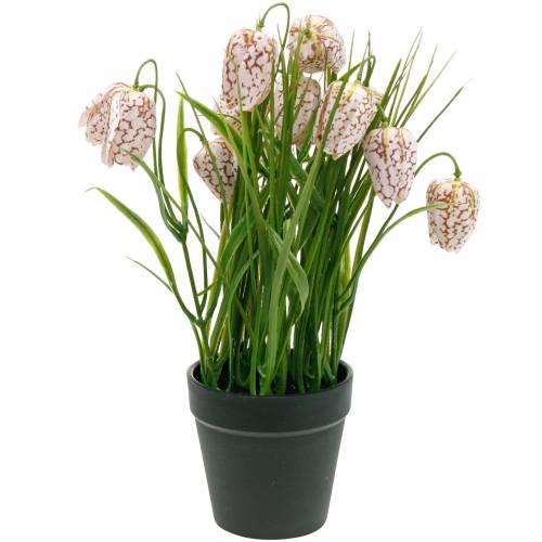 Floristik24 Fiore a scacchiera artificiale in vaso, Fritillaria di fiori primaverili, Fiore di seta rosso bianco