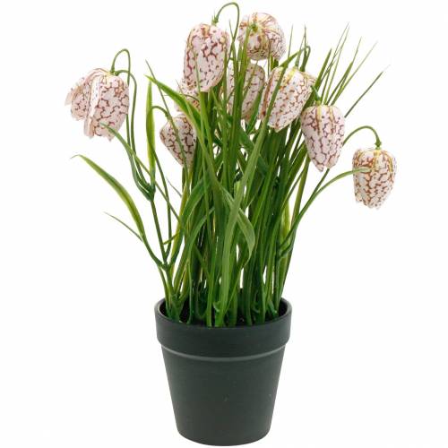 Fiore a scacchiera artificiale in vaso, Fritillaria di fiori primaverili, Fiore di seta rosso bianco