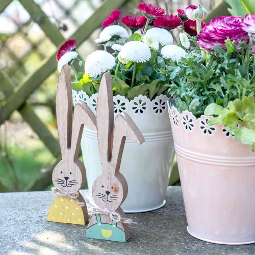 Floristik24 Decorazione coniglietti felici, primavera, coppia di coniglietti pasquali, decorazione in legno da appoggiare H19cm 6 pz