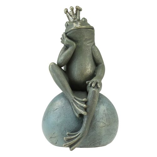 Floristik24 Rana decorativa re rana decorazione da giardino rana con corona d&#39;oro grigio dorato 25 cm