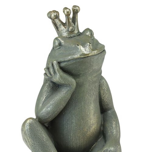 Floristik24 Rana decorativa re rana decorazione da giardino rana con corona d&#39;oro grigio dorato 25 cm