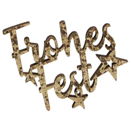 Floristik24 Scritta Buone Feste in legno glitter oro 6,5x6cm 12pz