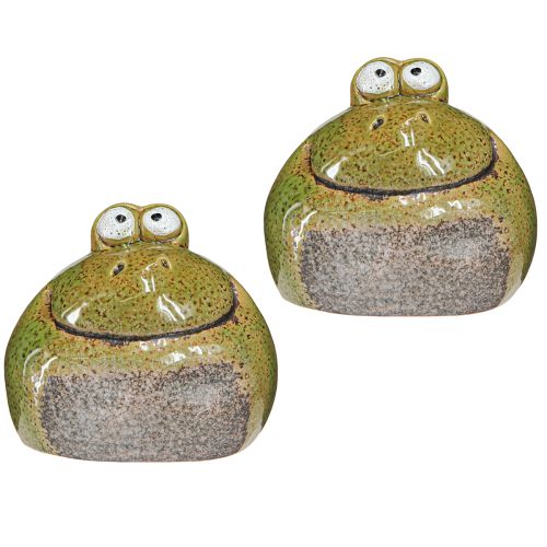 Prodotto Decorazione rana testa di rana in ceramica marrone verde H10,5 cm 2 pezzi