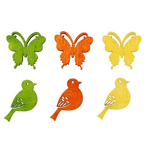 Prodotto Decorazione decorativa a forma di uccello e farfalla in legno colorato 2 cm 144 pz