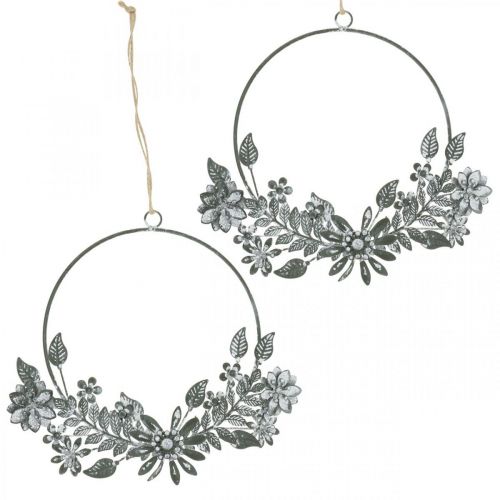 Floristik24 Decorazione primaverile, fiori decorativi ad anello, decorazione in metallo, decorazione floreale pendente Ø16cm 2pz