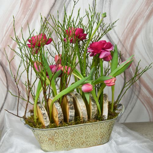 Floristik24 Vaso da fiori con decorazione primaverile Vaso per piante ovale in metallo con manici vintage 28×15cm