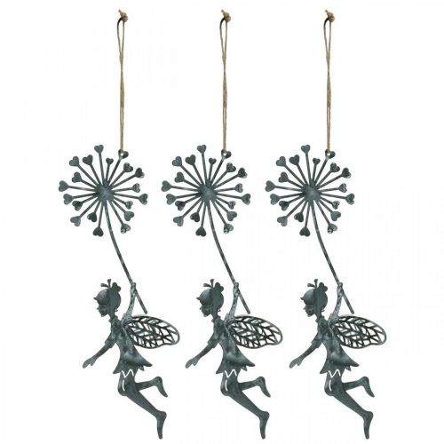 Floristik24 Decorazione primaverile, elfo con dente di leone, decorazione ciondolo fata fiore, decorazione in metallo 3pz