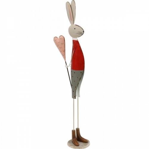 Floristik24 Decorazione primaverile, coniglietto pasquale in metallo, San Valentino, coniglietto con cuore, Pasqua 45 cm