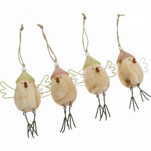 Floristik24 Decorazione primaverile, uccellini in legno, uccellino invernale con cappello, etichetta in legno 4 pezzi