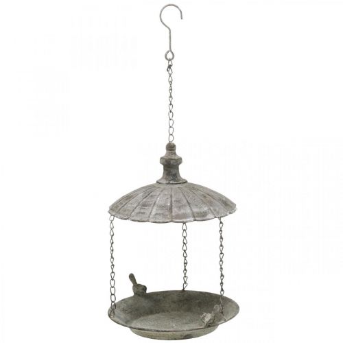 Floristik24 Mangiatoia decorativa per uccelli, vaschetta per uccelli sospesa, cesto sospeso in metallo marrone, bianco lavato Ø25cm H36cm