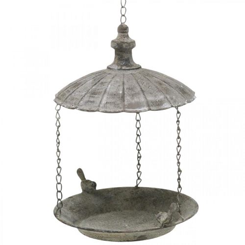 Mangiatoia decorativa per uccelli, vaschetta per uccelli sospesa, cesto sospeso in metallo marrone, bianco lavato Ø25cm H36cm